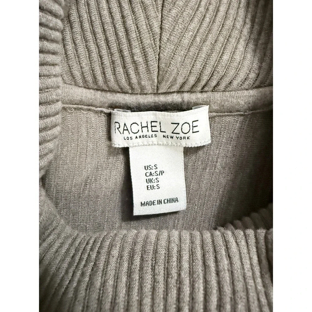 Rachel Zoe Cowl Neck Sweater Womens Small Taupe Ribbed‎ Knit Long Sleeve Top